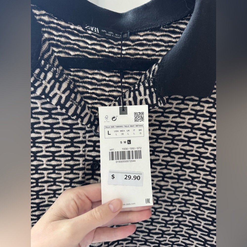 NWT Zara Geometric Black and White Women's Polo Top - Picture 2 of 3